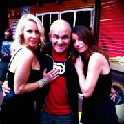 Sara and Keren with Derren Litten (the writer of the series).
On the set of the UK TV series 'Benidorm', Spain, November 2010.